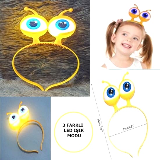 Led Işıklı & Pilli Uzaylı Göz Parti Tacı Sarı Renk