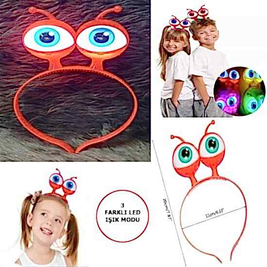 Led Işıklı & Pilli Uzaylı Göz Parti Tacı Kırmızı Renk