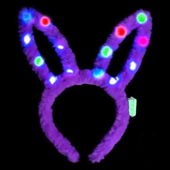 Led Işıklı Peluş Tavşan Kulak Taç Lila
