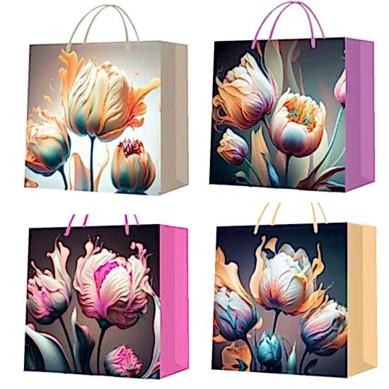 Küçük Boy Lale Desenli Karton Hediye Çantası