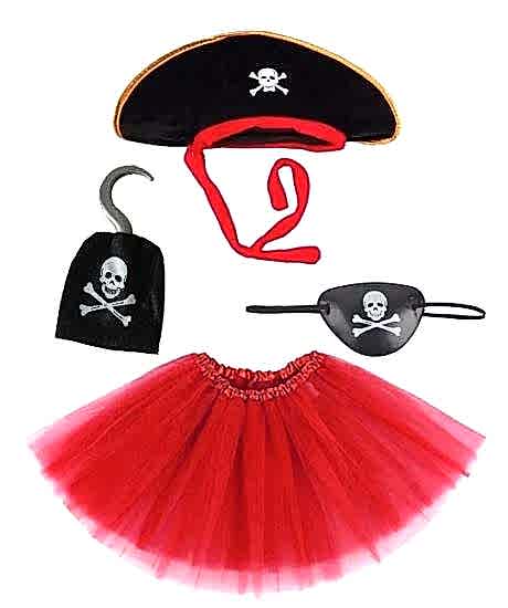 Korsan Kostüm Seti Kız Çocuk - Şapka, Etek, Kanca, Göz Maskesi