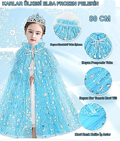 Karlar Ülkesi Elsa Frozen Mavi Pelerin – 80 cm Çocuk Pelerini