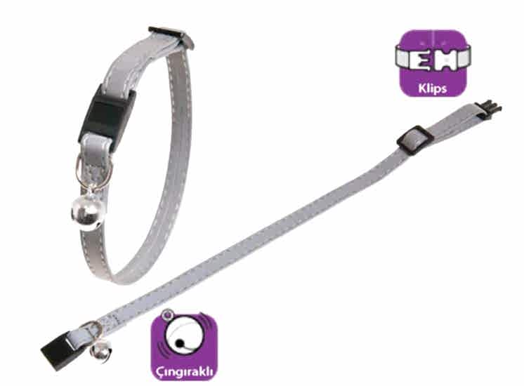 Karlıe Reflektörlü Kedi Tasma Çıng. 30cm Gümüş